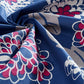 Navy Blue Floral Printed Queen Flat Bedsheet with 2 Pillow Covers