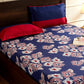 Navy Blue Floral Printed Queen Flat Bedsheet with 2 Pillow Covers