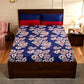 Navy Blue Floral Printed Queen Flat Bedsheet with 2 Pillow Covers