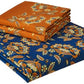 Blue & Orange Floral Printed Queen Flat Bedsheet with 2 Pillow Covers