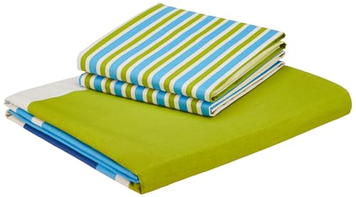 Blue & Green Striped Queen Flat Bedsheet with 2 Pillow Covers