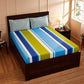 Blue & Green Striped Queen Flat Bedsheet with 2 Pillow Covers