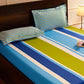Blue & Green Striped Queen Flat Bedsheet with 2 Pillow Covers
