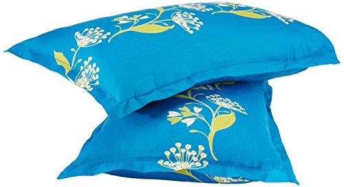 Blue & Green Floral Printed Queen Flat Bedsheet with 2 Pillow Covers