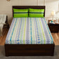 Green Geometric Printed Queen Flat Bedsheet with 2 Pillow Covers