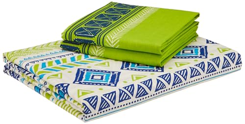 Green Geometric Printed Queen Flat Bedsheet with 2 Pillow Covers