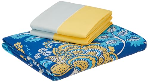 Blue Floral Printed Queen Flat Bedsheet with 2 Pillow Covers
