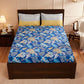 Blue Floral Printed Queen Flat Bedsheet with 2 Pillow Covers
