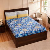 Blue Floral Printed Queen Flat Bedsheet with 2 Pillow Covers