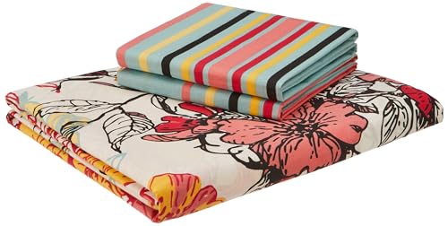 Multicolor Floral Printed Queen Flat Bedsheet with 2 Pillow Covers