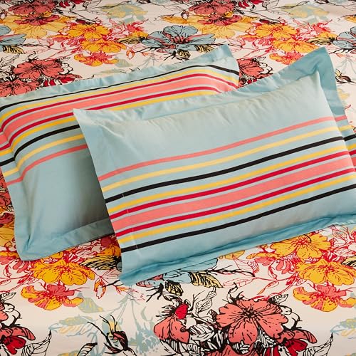 Multicolor Floral Printed Queen Flat Bedsheet with 2 Pillow Covers