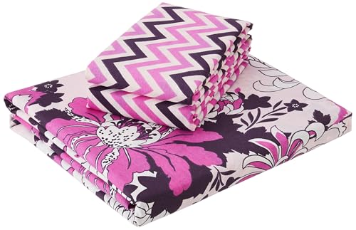 Pink Floral Printed Queen Flat Bedsheet with 2 Pillow Covers