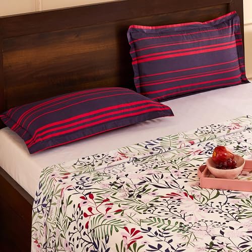 Botanical Printed Queen Flat Bedsheet with 2 Pillow Covers