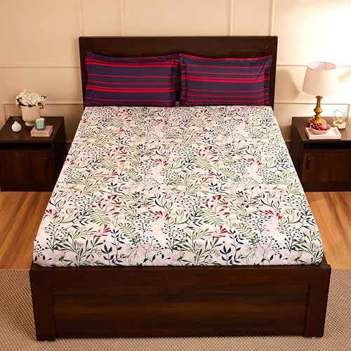 Botanical Printed Queen Flat Bedsheet with 2 Pillow Covers
