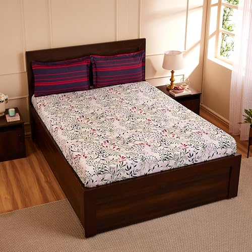 Botanical Printed Queen Flat Bedsheet with 2 Pillow Covers