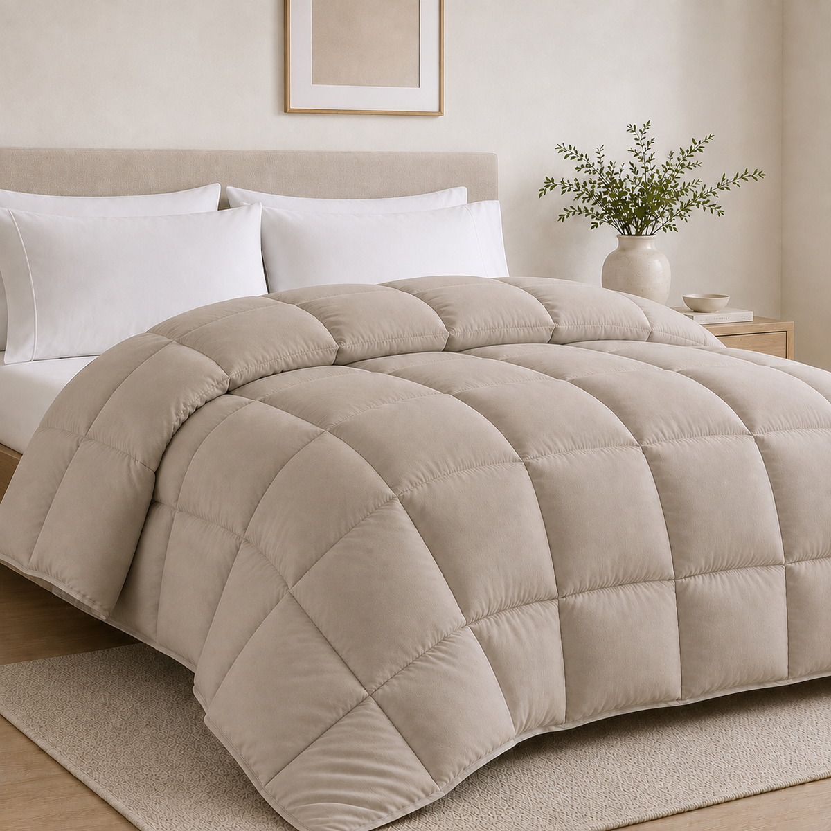 Solid Warm Grey Microfiber Comforter – 220 GSM All-Season AC Comforter & Blanket