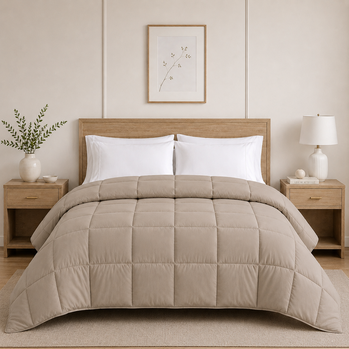 Solid Warm Grey Microfiber Comforter – 220 GSM All-Season AC Comforter & Blanket