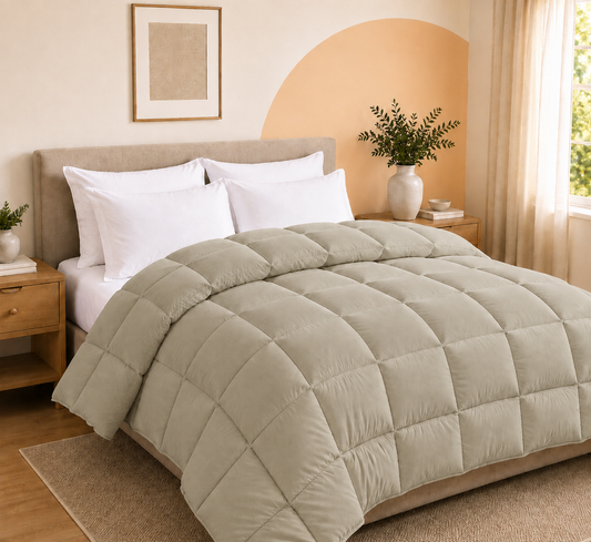 Solid Warm Grey Microfiber Comforter – 300 GSM All-Season AC Comforter & Blanket