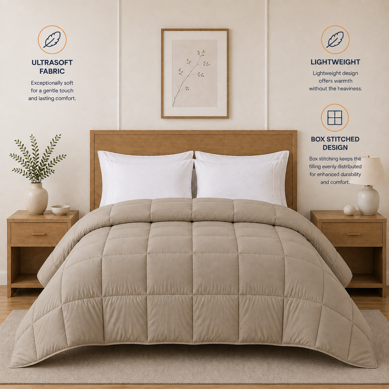 Solid Warm Grey Microfiber Comforter – 220 GSM All-Season AC Comforter & Blanket
