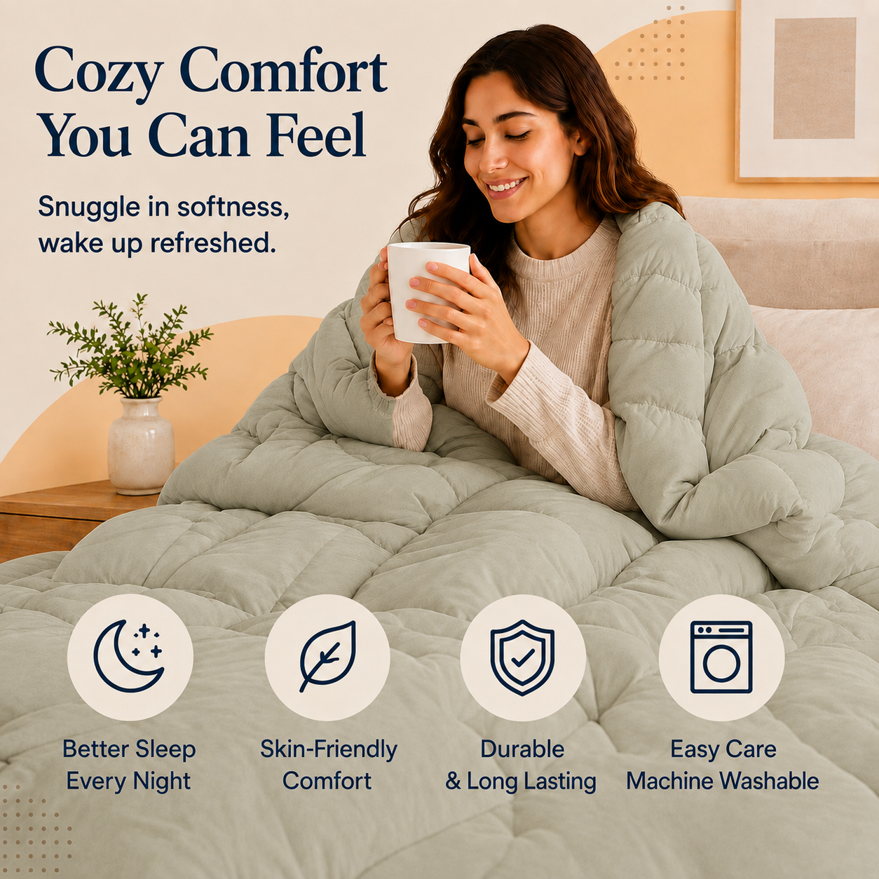 Solid Warm Grey Microfiber Comforter – 300 GSM All-Season AC Comforter & Blanket