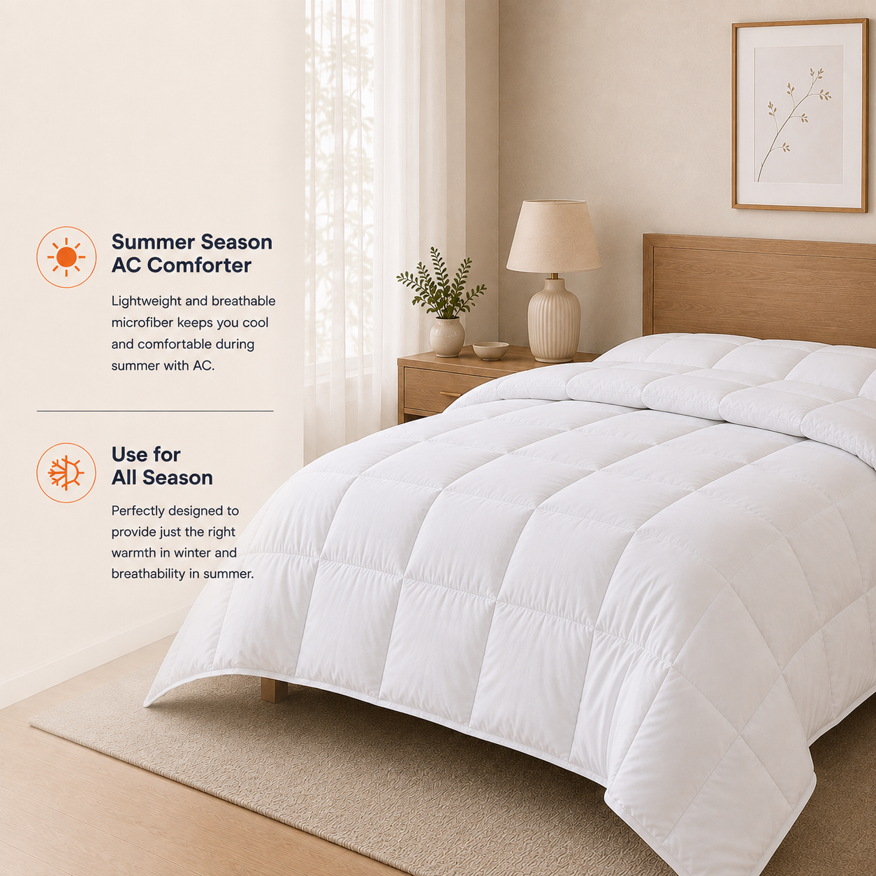 Solid White Microfiber Comforter – 220 GSM All-Season AC Comforter & Blanket