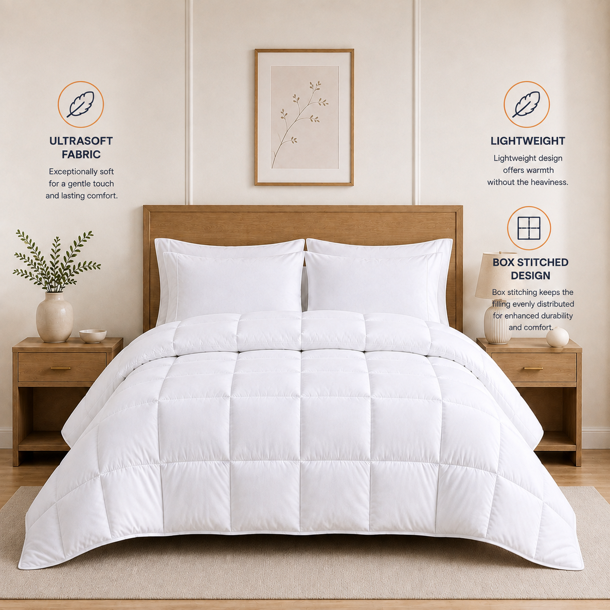 Solid White Microfiber Comforter – 220 GSM All-Season AC Comforter & Blanket