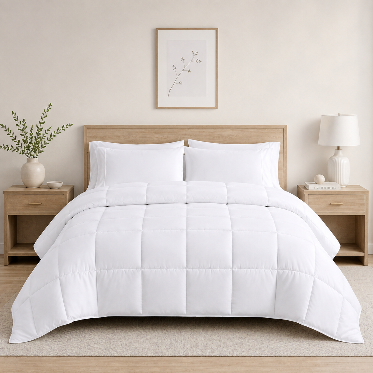 Solid White Microfiber Comforter – 220 GSM All-Season AC Comforter & Blanket