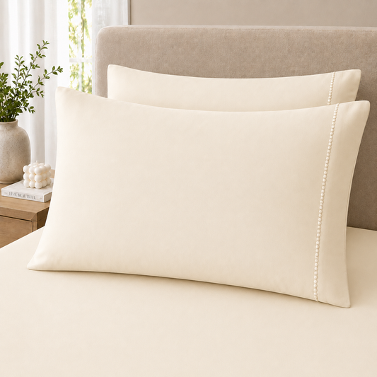 400 Thread Count 100% Organic Cotton Fagoting Style Ivory Premium Bedsheet King Size