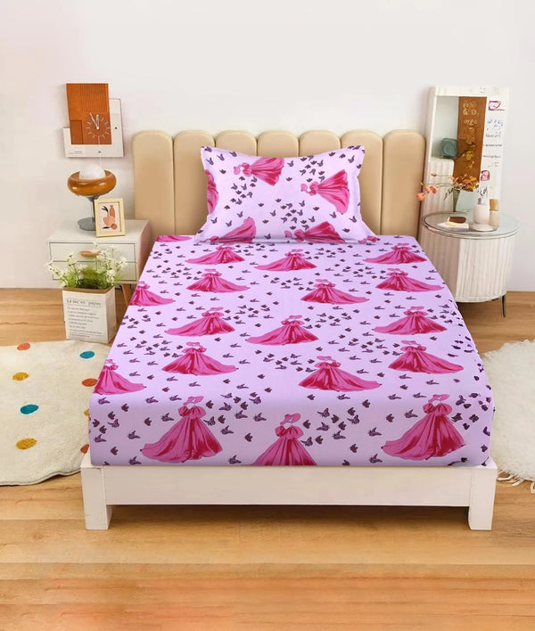 Cute Fairytale Theme Princess Print Kids Bedsheet with Pillow Cover