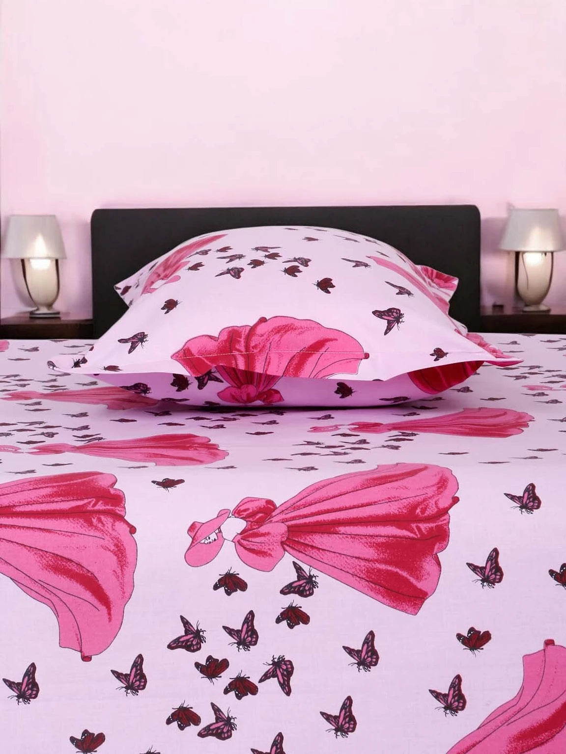 Cute Fairytale Theme Princess Print Kids Bedsheet with Pillow Cover