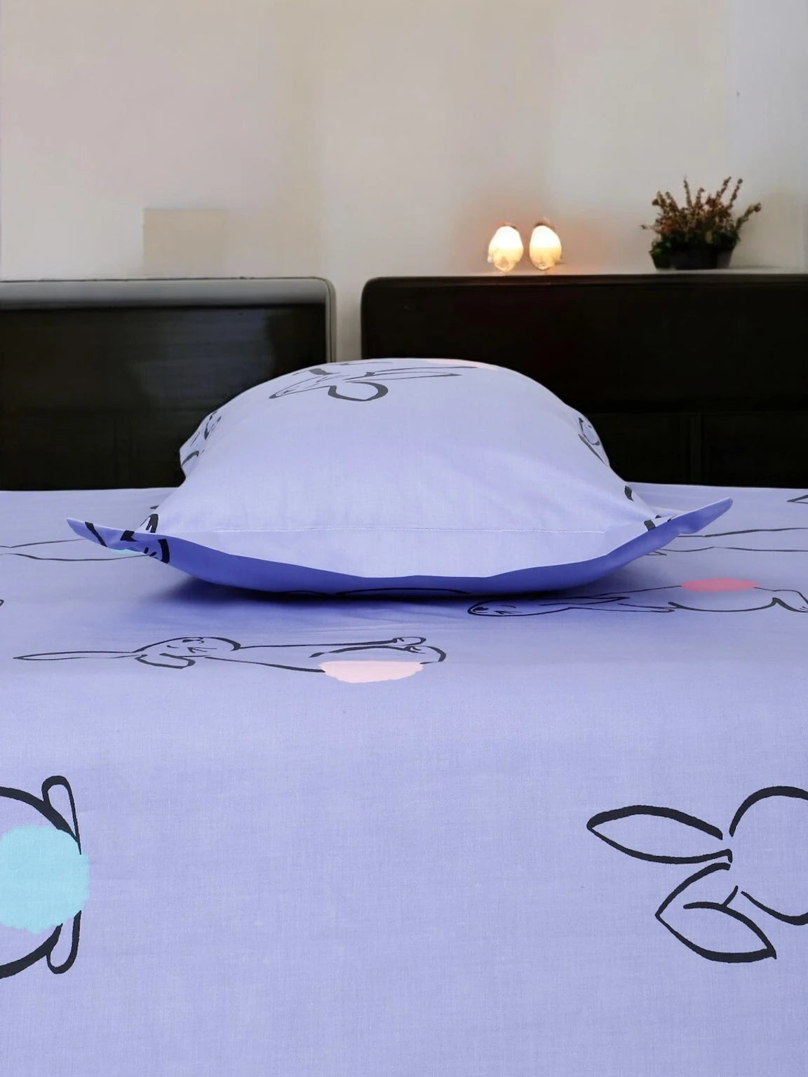 Cute Bunny Print Kids Bedsheet with Pillow Cover