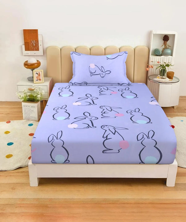 Cute Bunny Print Kids Bedsheet with Pillow Cover