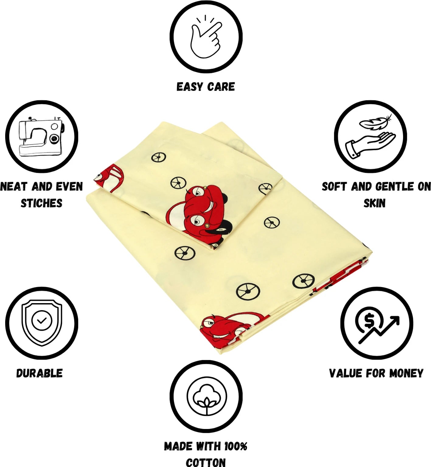 Cartoon Car Theme Cotton Bedsheet For Kids with Pillow Cover