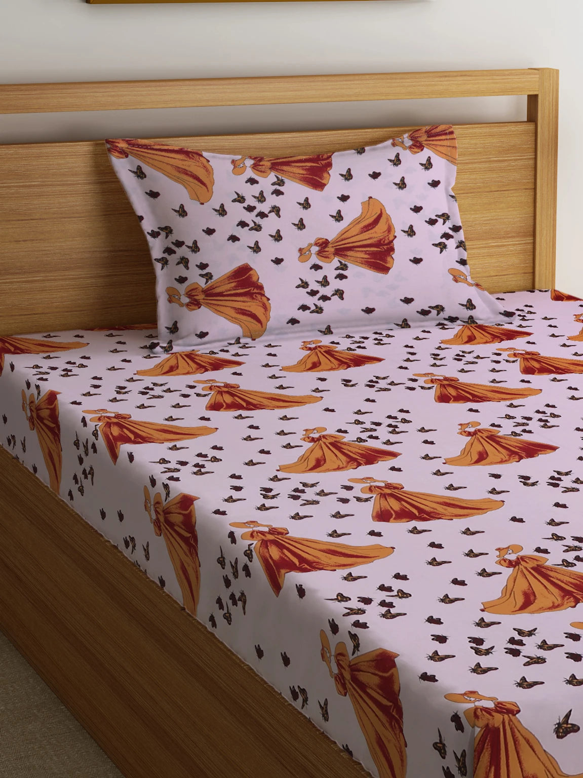 Cute Fairytale Theme Princess Print Kids Bedsheet with Pillow Cover